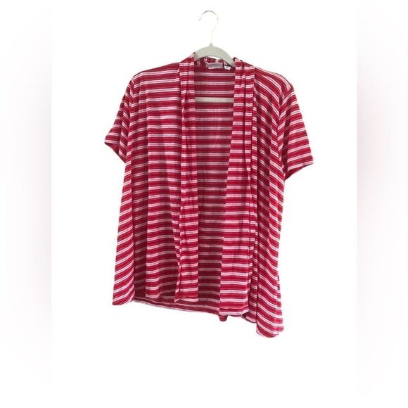 Kim Rogers size large short sleeve red and white cardigan - Picture 2 of 6
